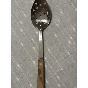 Vintage Robinson Stainless Steel Slotted Serving Spoon w/Wood Handle USA Clean!!
